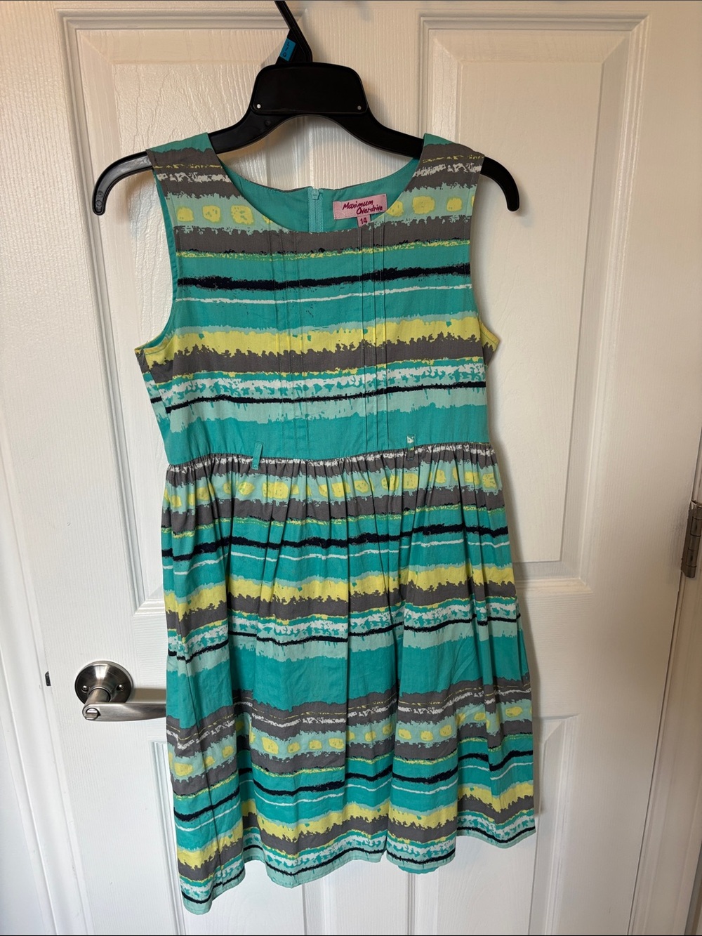 Wonderkids Turquoise Striped Sleeveless Dress with Yellow and Gray Accents